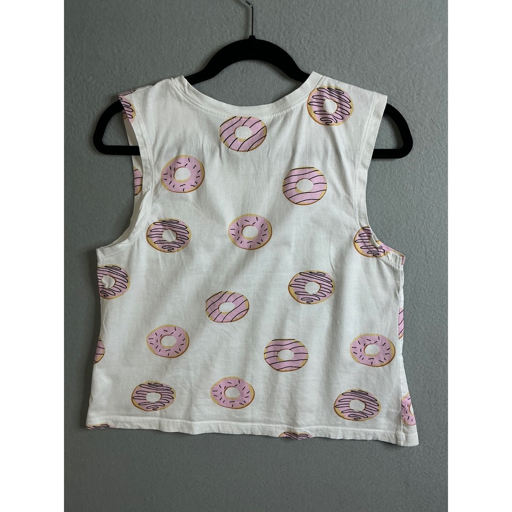 Darling Blue Top Women's Large Donut Print Sleeveless Casual Trendy